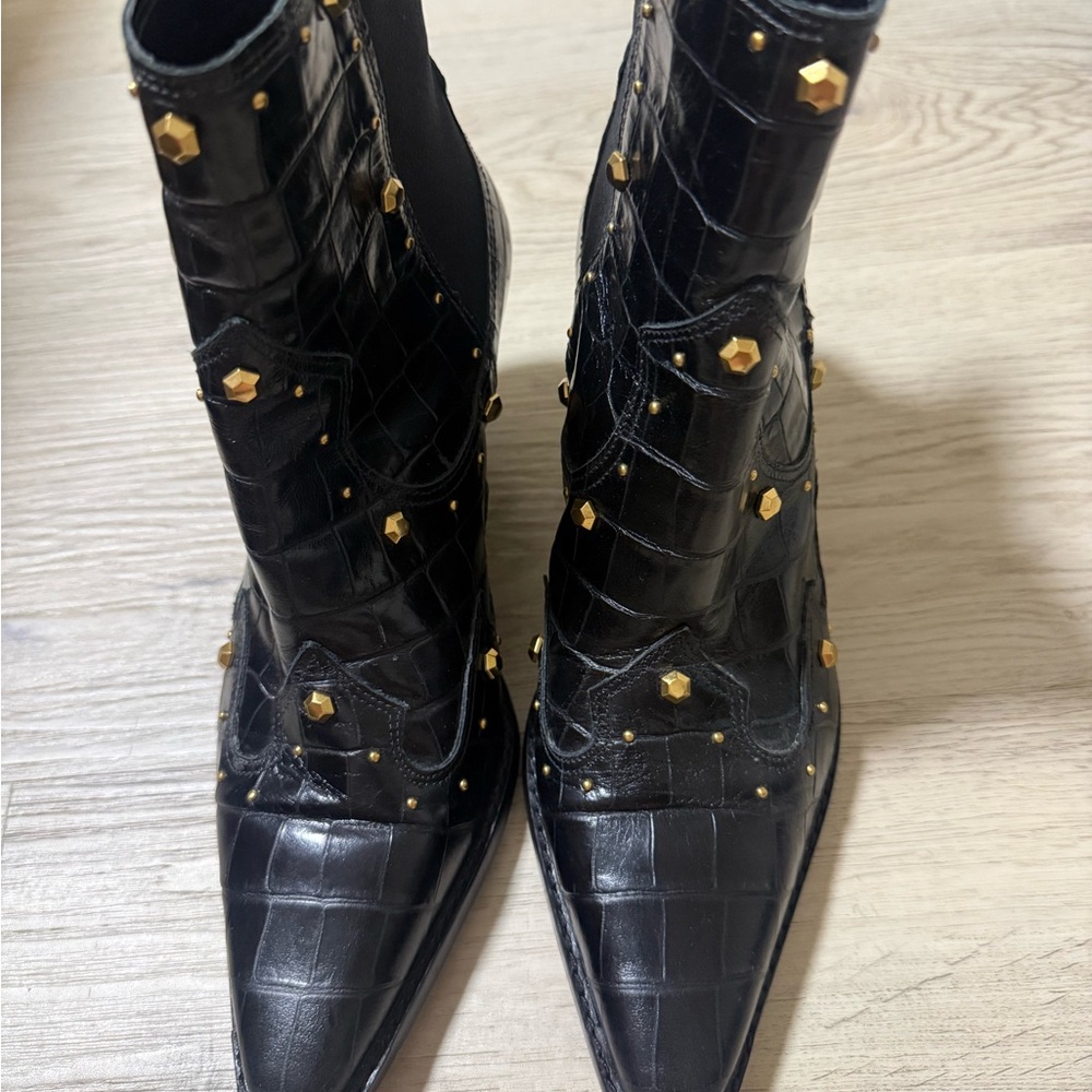 Vince Camuto Norley Black Crocodile Leather Booties Women’s Size 8 Square Toe - Picture 6 of 9